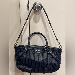 COACH Madison Gathered Leather Lindsey Satchel Navy Blue Bag Handbag 15942